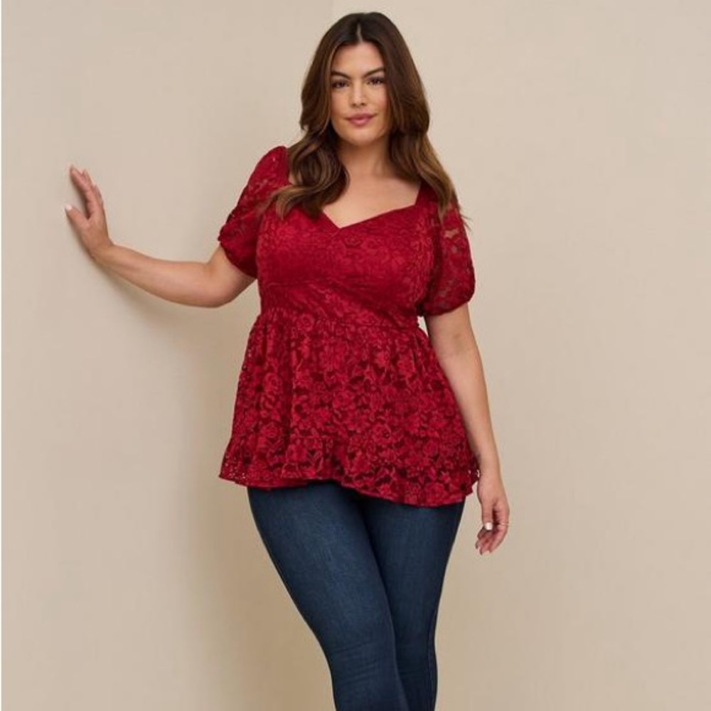 Torrid Babydoll Lace Puff Sleeve Top